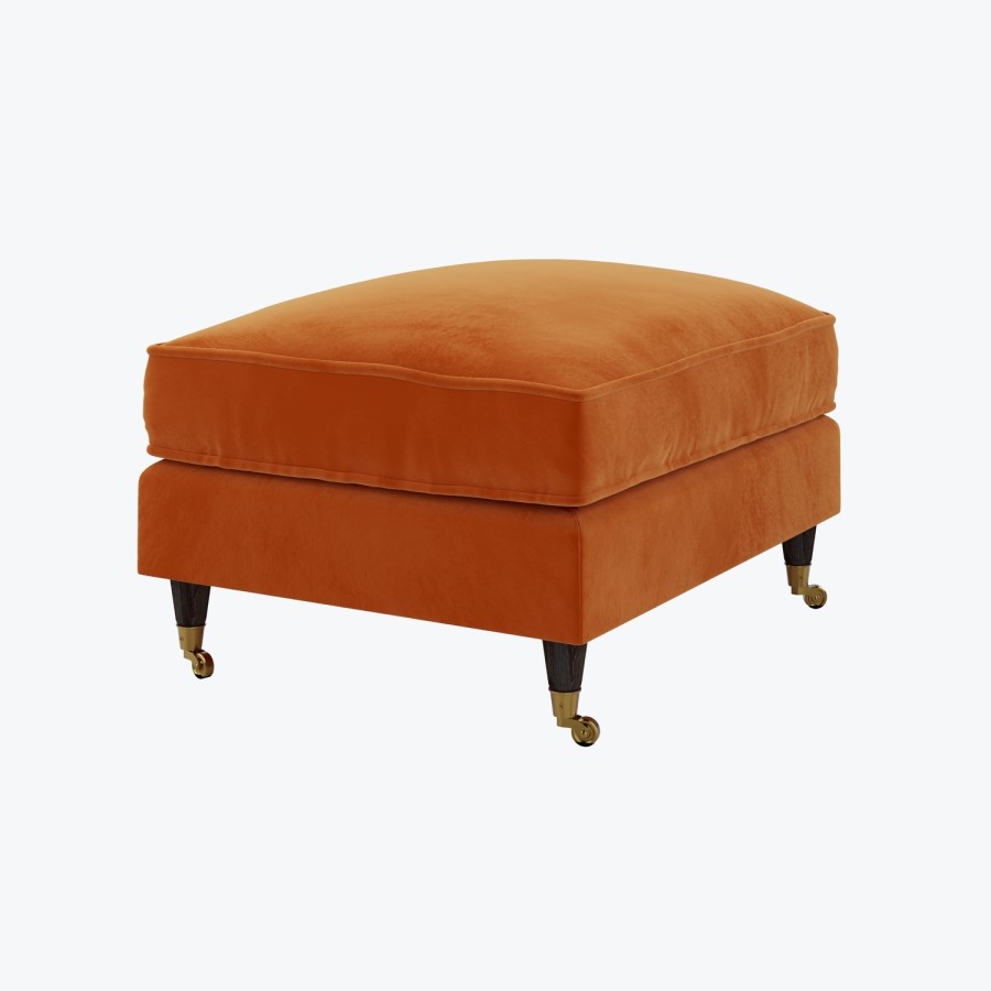 Large Orange Velvet Footstool - Payton