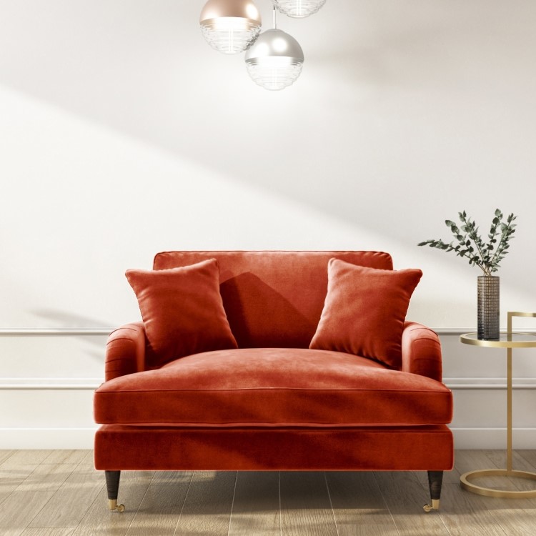 GRADE A2 - Burnt Orange Velvet Loveseat - Payton