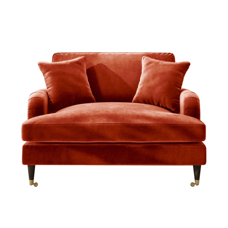 GRADE A2 - Burnt Orange Velvet Loveseat - Payton