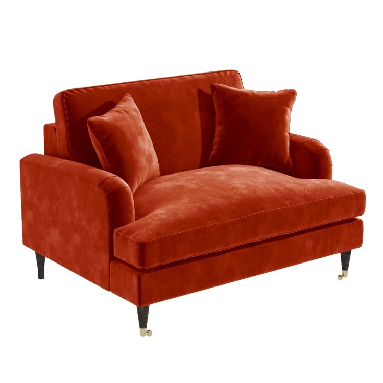 GRADE A2 - Burnt Orange Velvet Loveseat - Payton