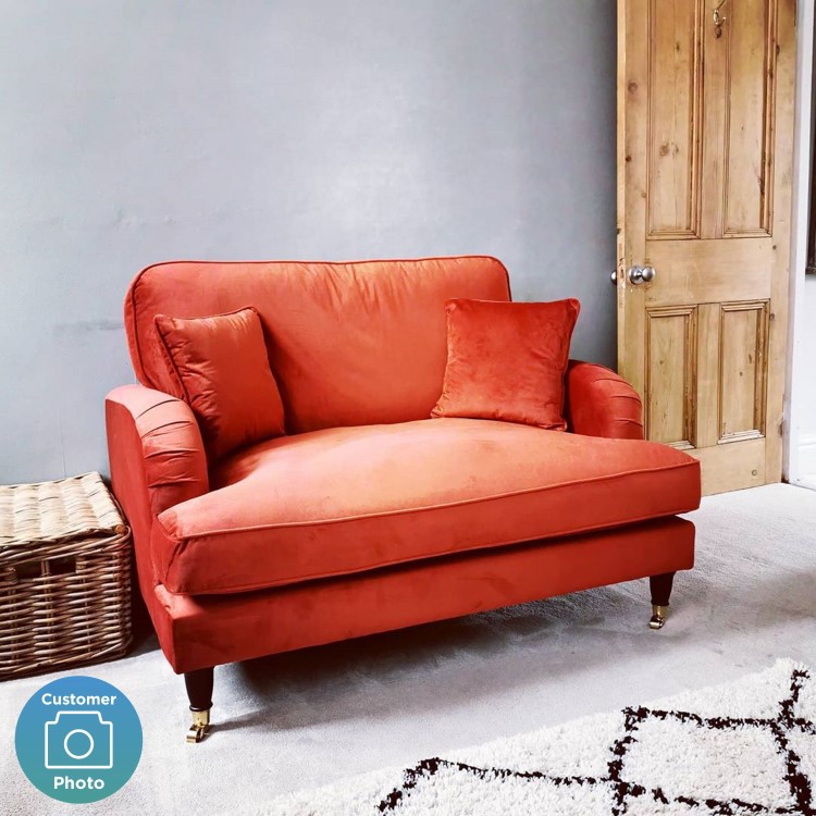 GRADE A2 - Burnt Orange Velvet Loveseat - Payton