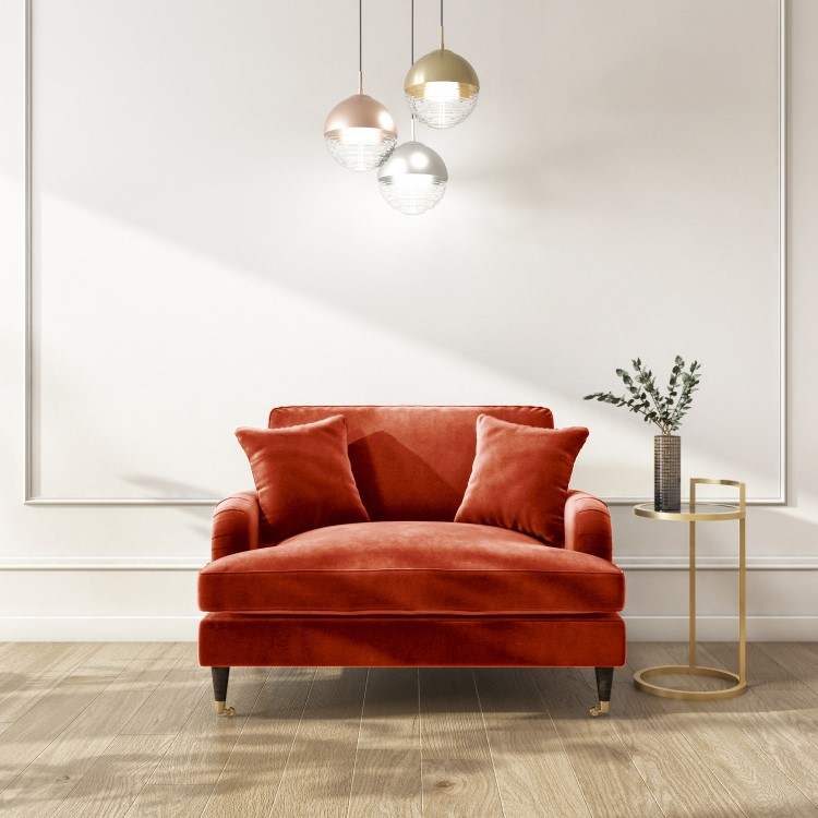 GRADE A2 - Burnt Orange Velvet Loveseat - Payton