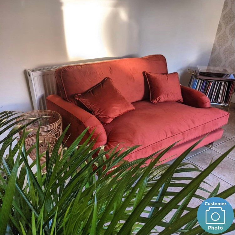 GRADE A2 - Burnt Orange Velvet Loveseat - Payton