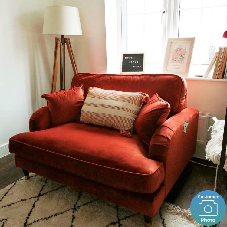 GRADE A2 - Burnt Orange Velvet Loveseat - Payton