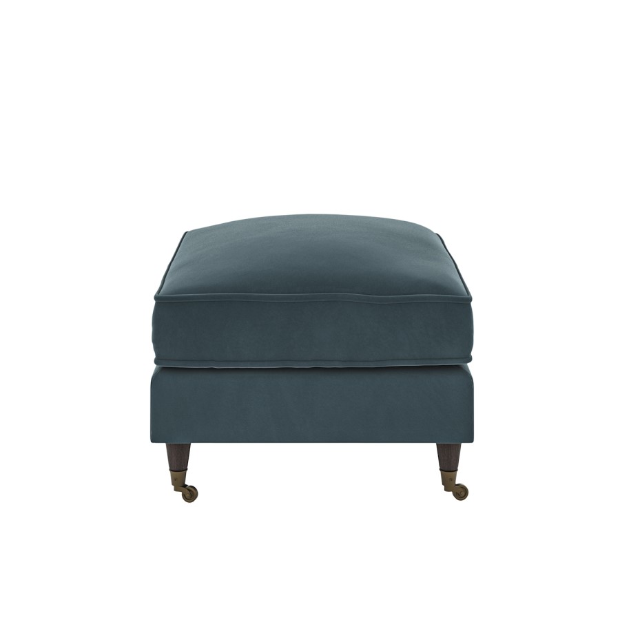 Large Blue Velvet Footstool - Payton