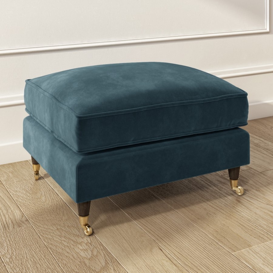 ALMOST PERFECT - Blue Velvet Footstool - Payton