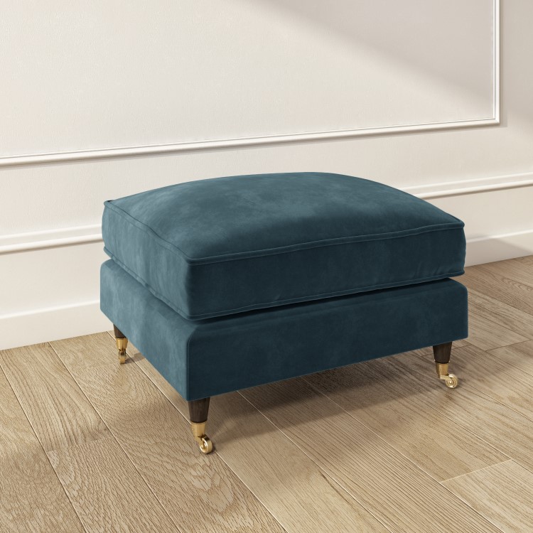 Large Blue Velvet Footstool - Payton