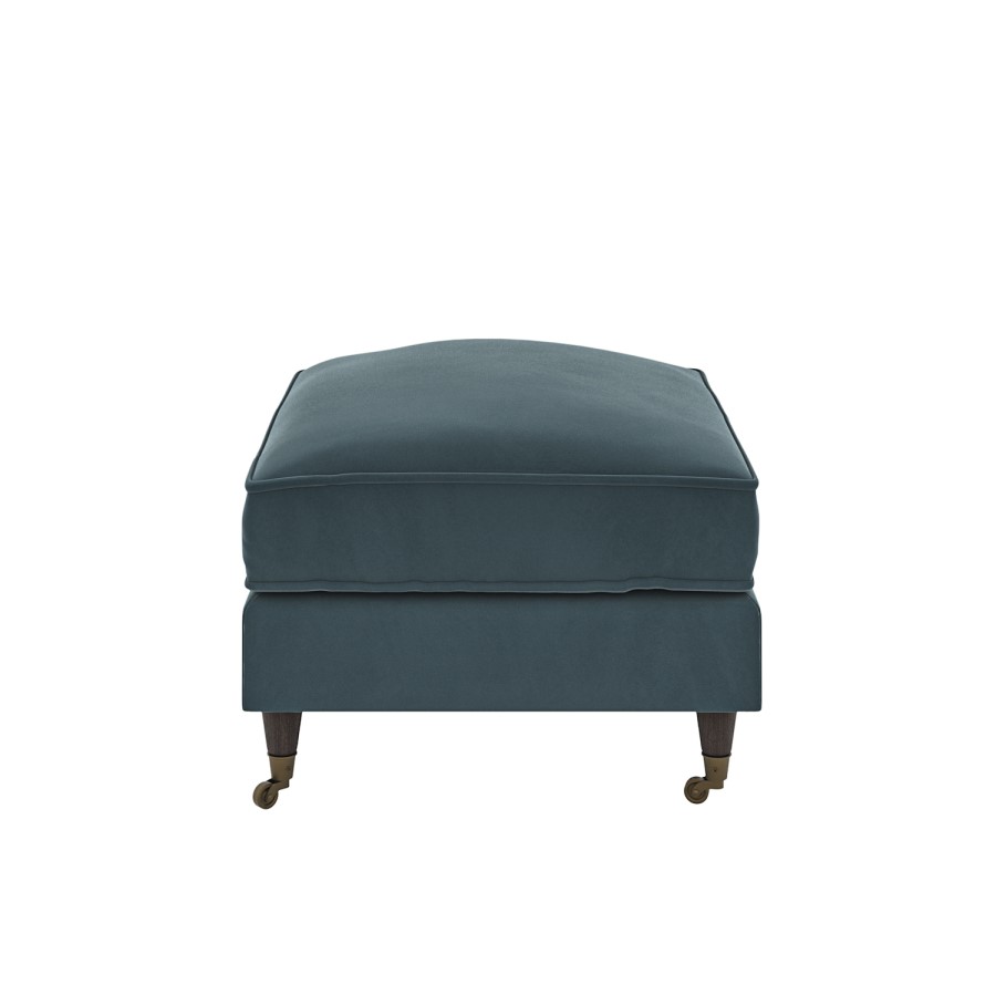 Large Blue Velvet Footstool - Payton