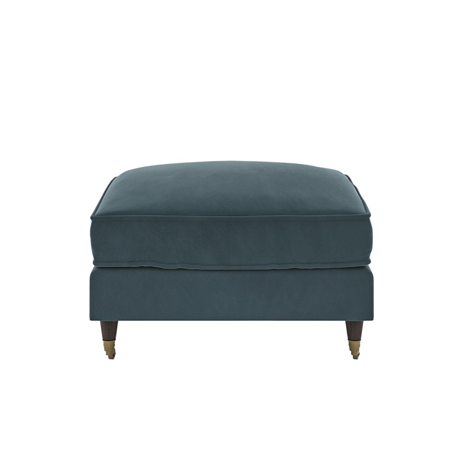 Large Blue Velvet Footstool - Payton