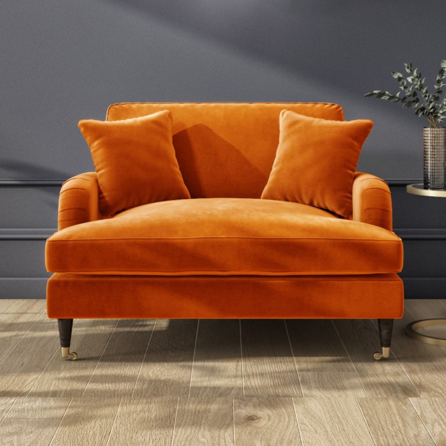 GRADE A2 - Opulence Orange Velvet Loveseat - Payton