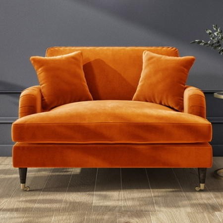 Orange Velvet Love Seat - Payton - Furniture123