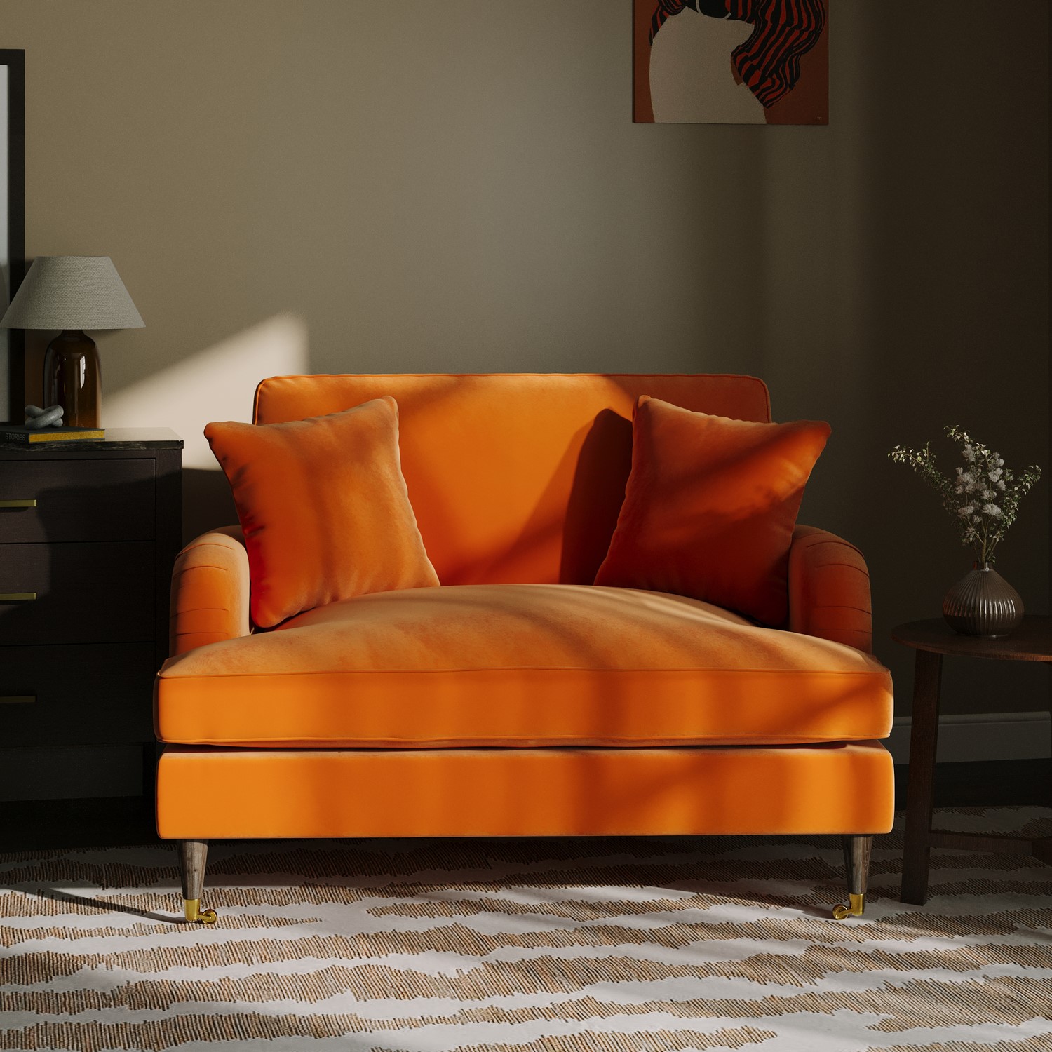 Payton Orange Velvet Love Seat