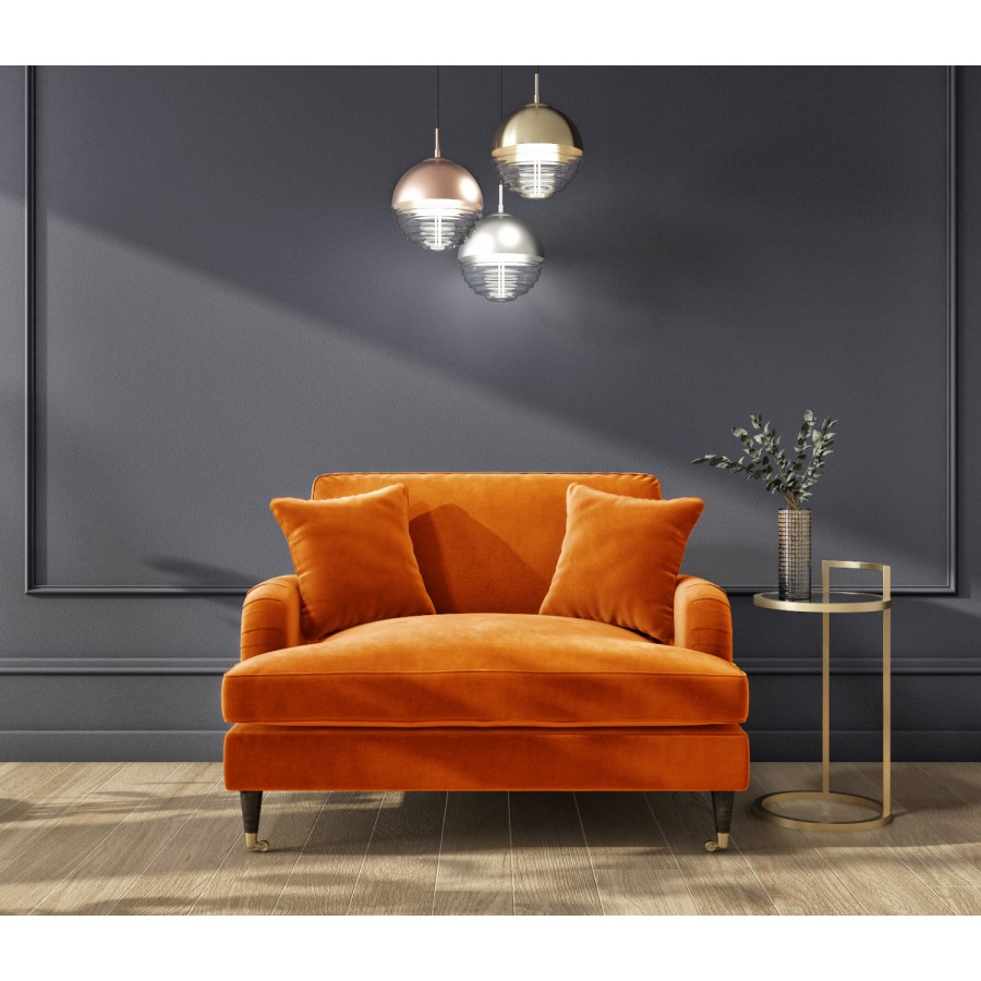 GRADE A2 - Opulence Orange Velvet Loveseat - Payton