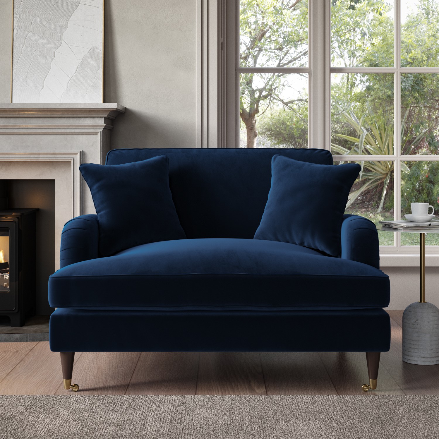GRADE A2 - Navy Blue Velvet Loveseat - Payton - Furniture123