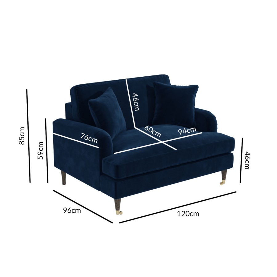 GRADE A2 - Navy Blue Velvet Loveseat - Payton