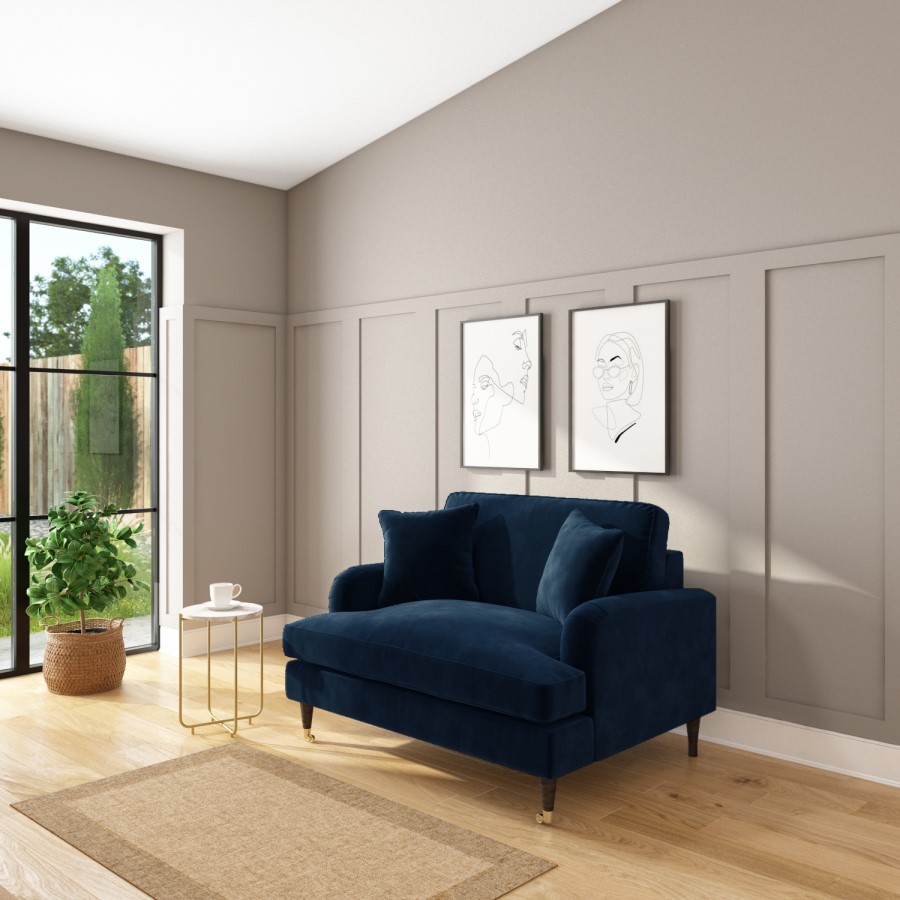 GRADE A1 - Navy Blue Velvet Loveseat - Payton