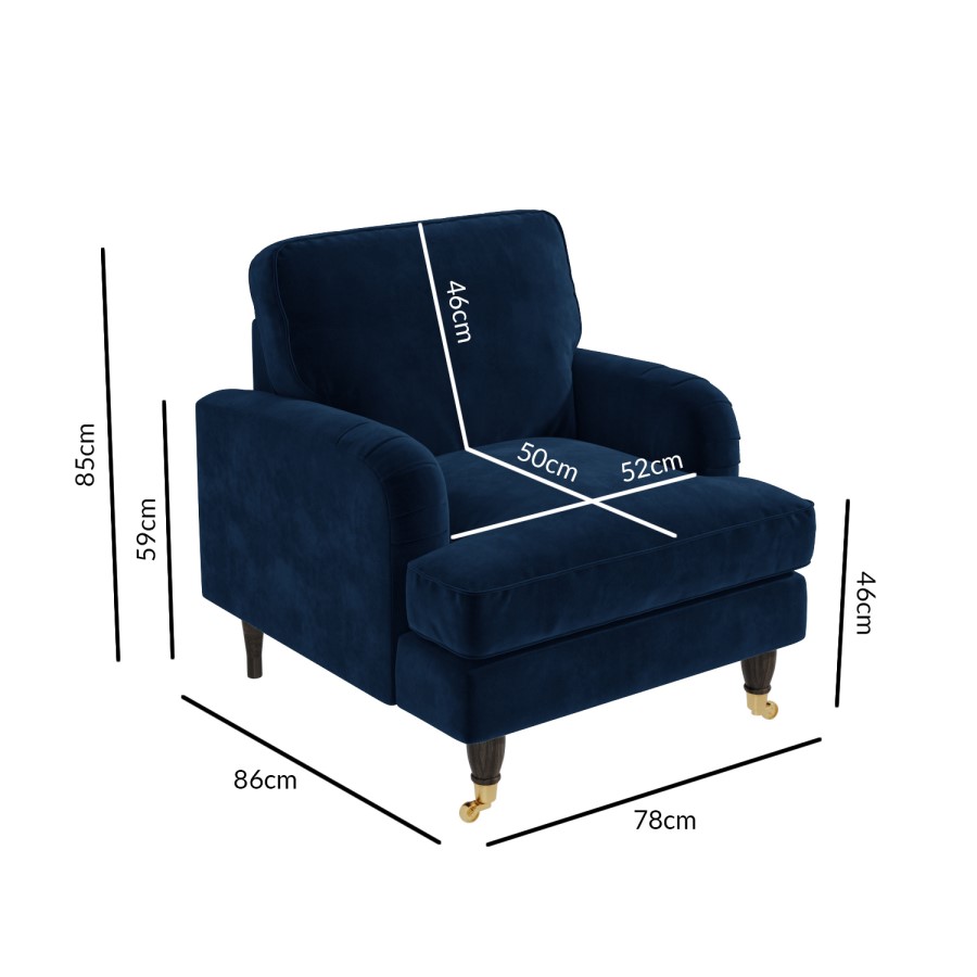 GRADE A3 - Navy Blue Velvet Armchair - Payton