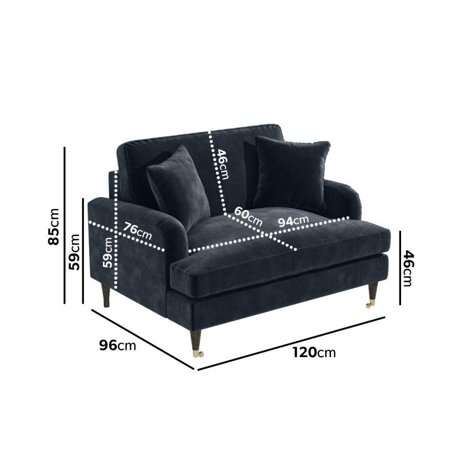 Dark Blue Velvet Love Seat - Payton