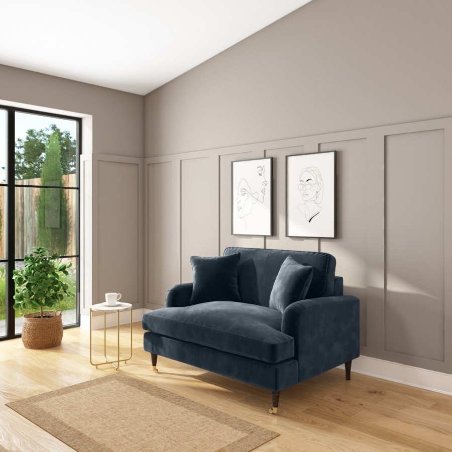 Dark Blue Velvet Love Seat - Payton