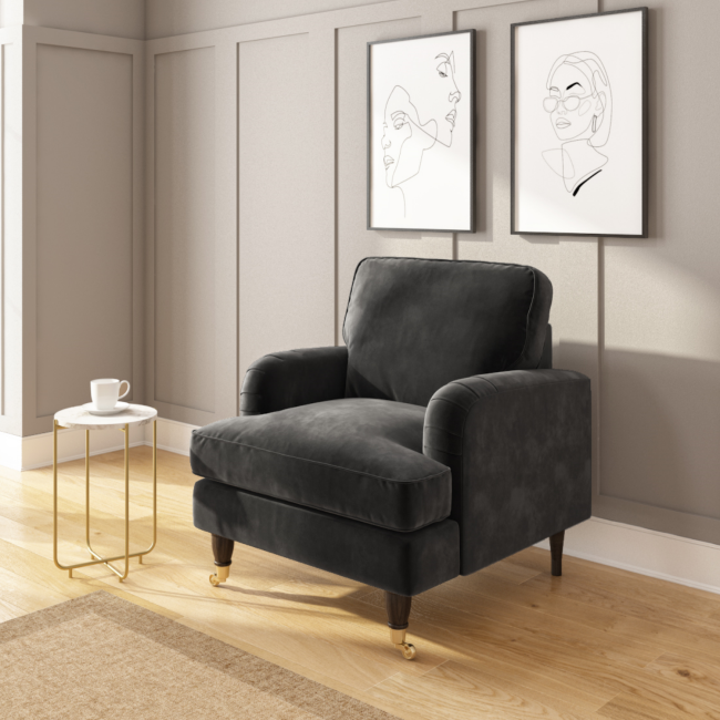 ONLY OPENED - Payton Charcoal Grey Velvet Armchair