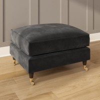 GRADE A2 - Dark Grey Velvet Footstool - Payton