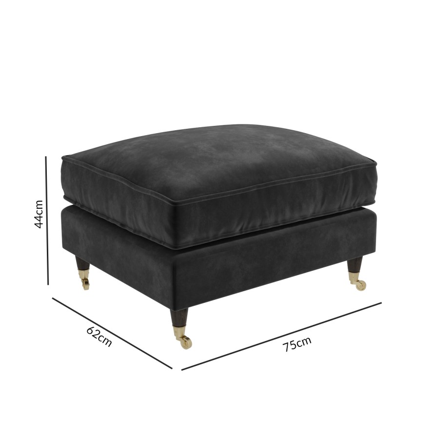 GRADE A2 - Charcoal Grey Velvet Footstool - Payton