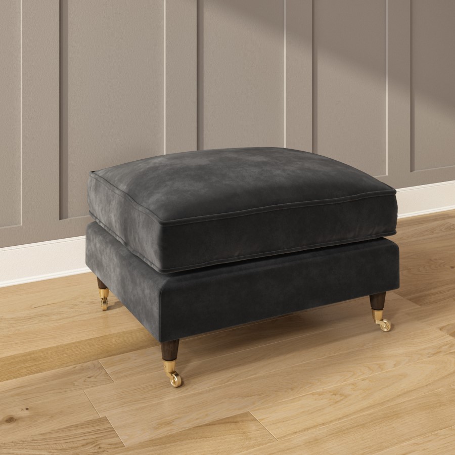 GRADE A2 - Charcoal Grey Velvet Footstool - Payton