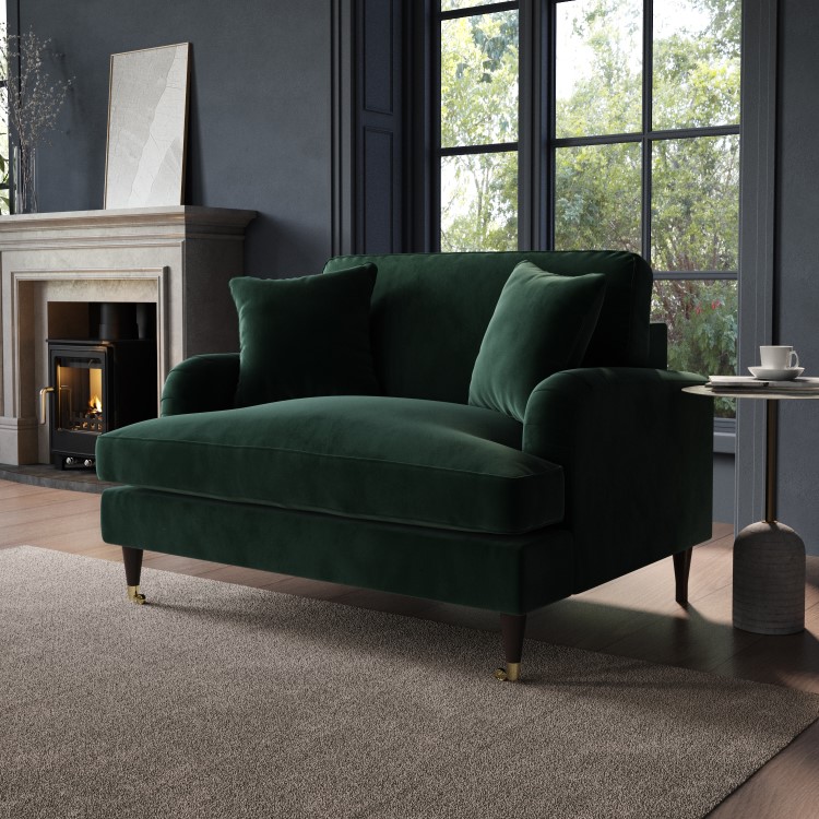 Dark Green Velvet Cuddle Chair - Payton