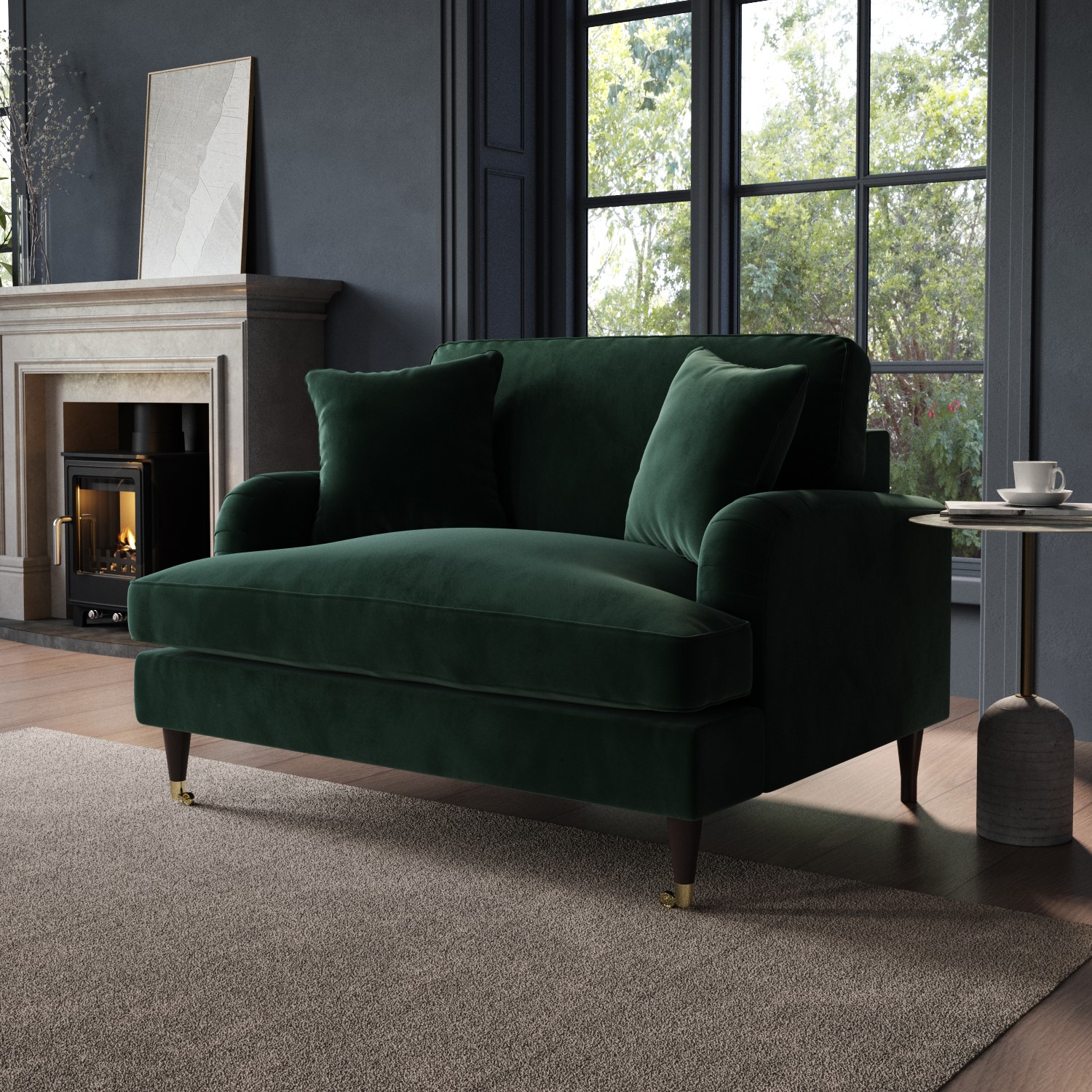 Payton Green Dark Velvet Cuddle Chair