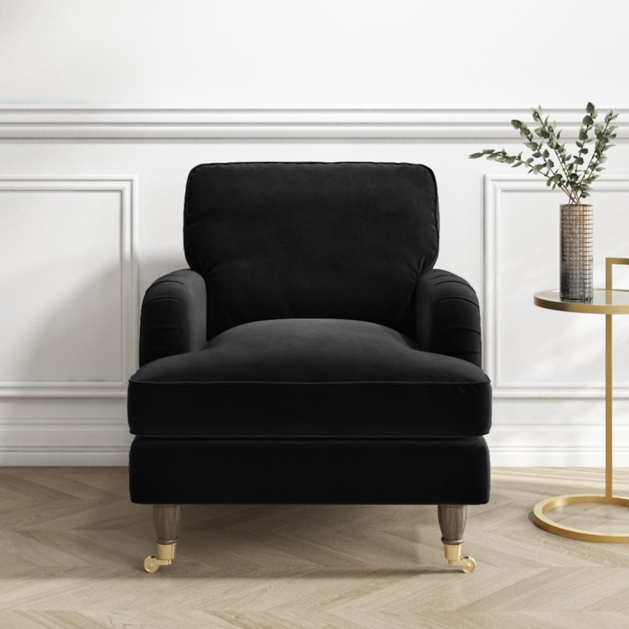 GRADE A2 - Black Velvet Armchair - Payton
