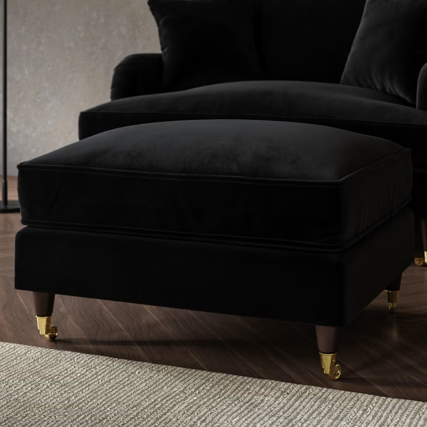Payton Black Large Velvet Footstool