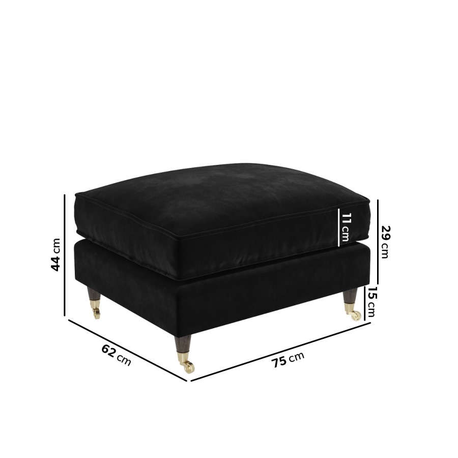 Black Velvet 2 Sofas and Footstool Set - Payton