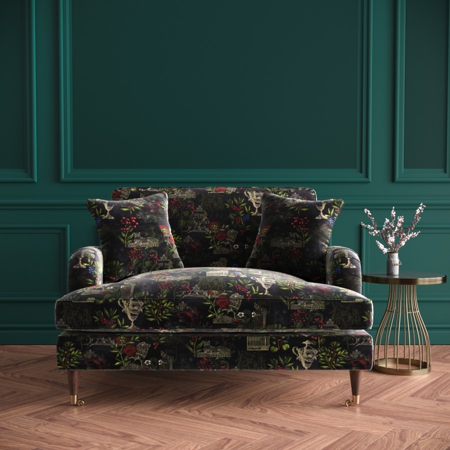 Floral Loveseat Armchair in Black - Payton