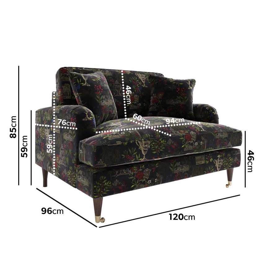 Floral Loveseat Armchair in Black - Payton