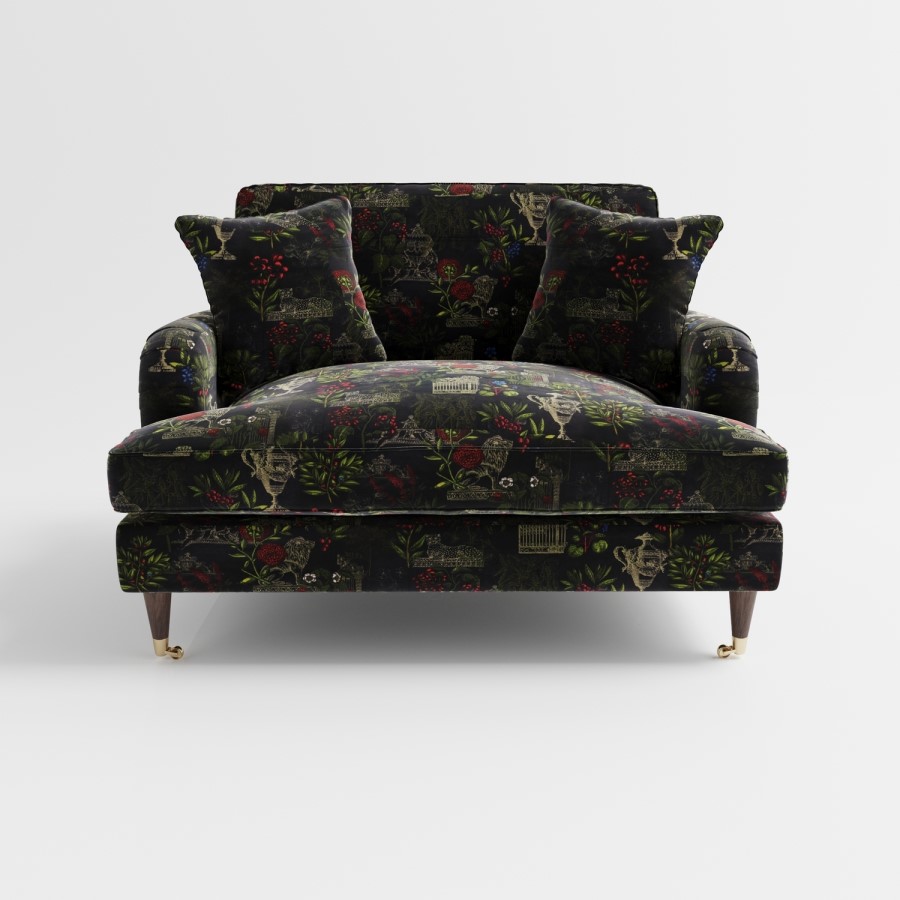 Floral Loveseat Armchair in Black - Payton
