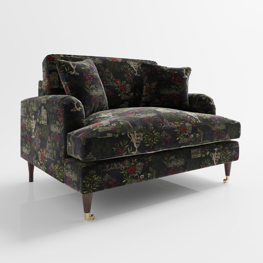 Floral Loveseat Armchair in Black - Payton