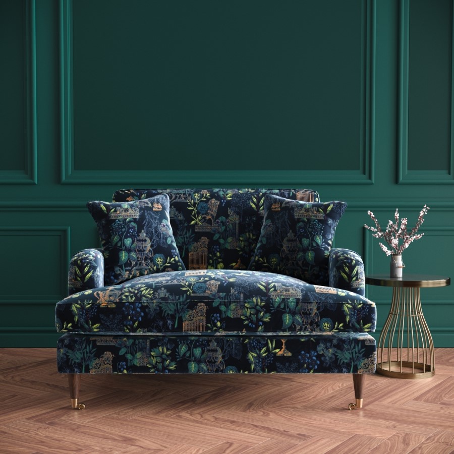Floral Loveseat Armchair in Blue - Payton
