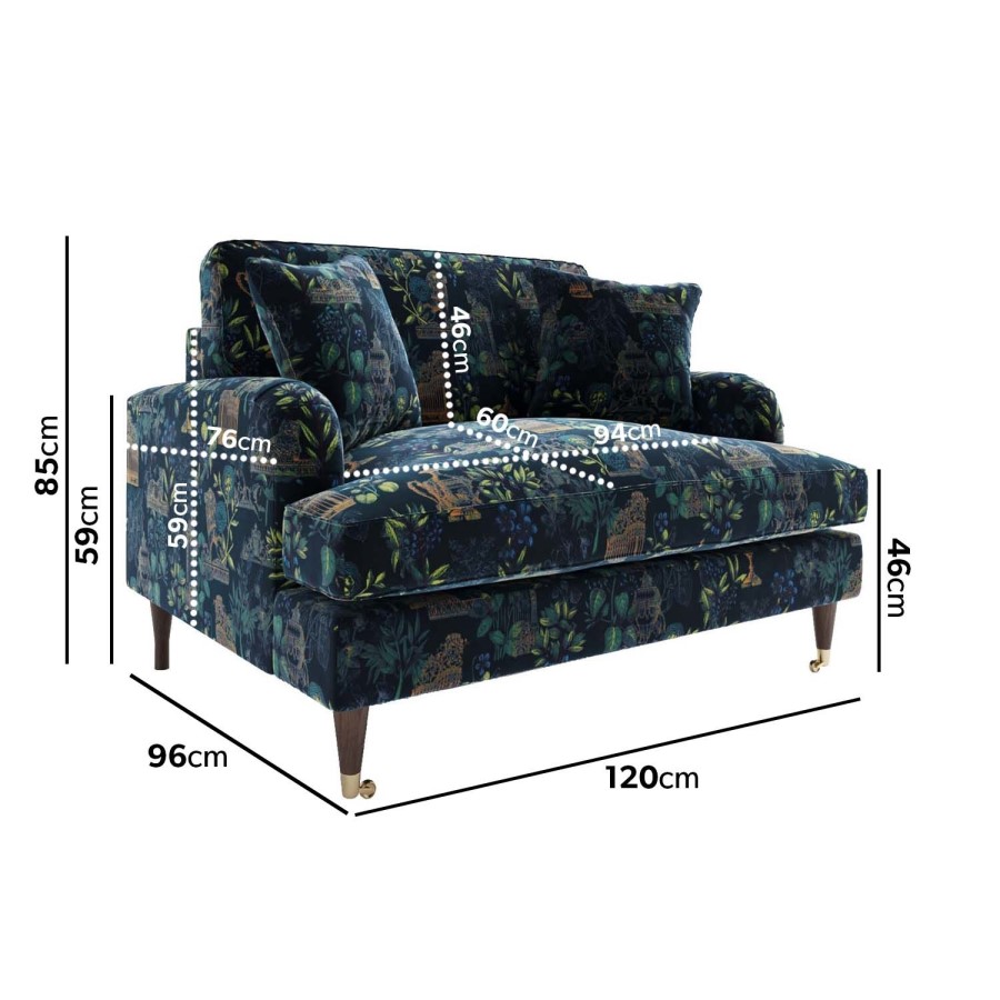 Floral Loveseat Armchair in Blue - Payton