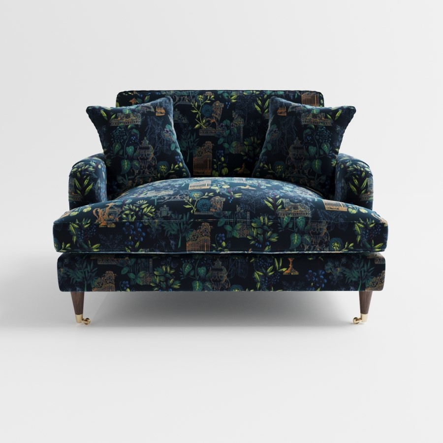 Floral Loveseat Armchair in Blue - Payton