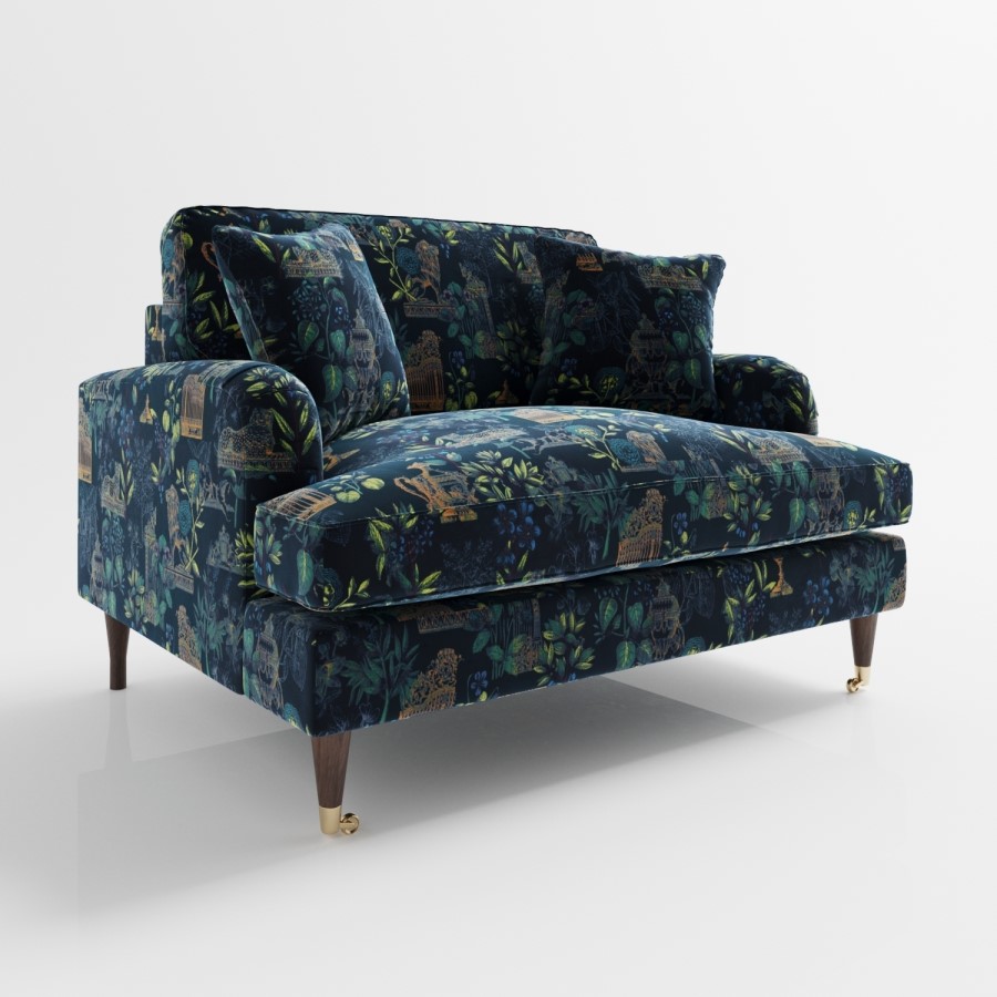 Floral Loveseat Armchair in Blue - Payton