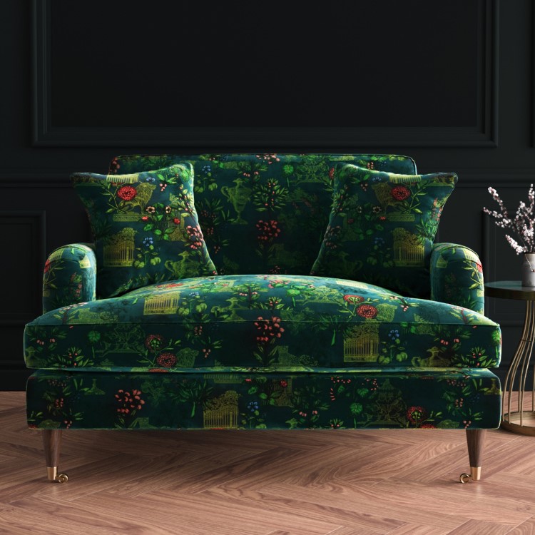 Floral Loveseat Armchair in Teal - Payton