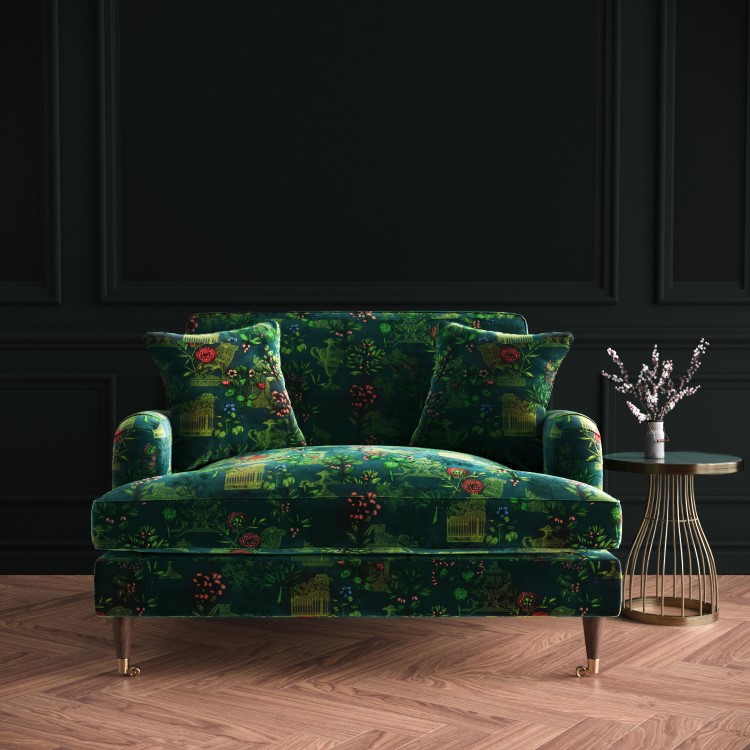 Floral Loveseat Armchair in Teal - Payton