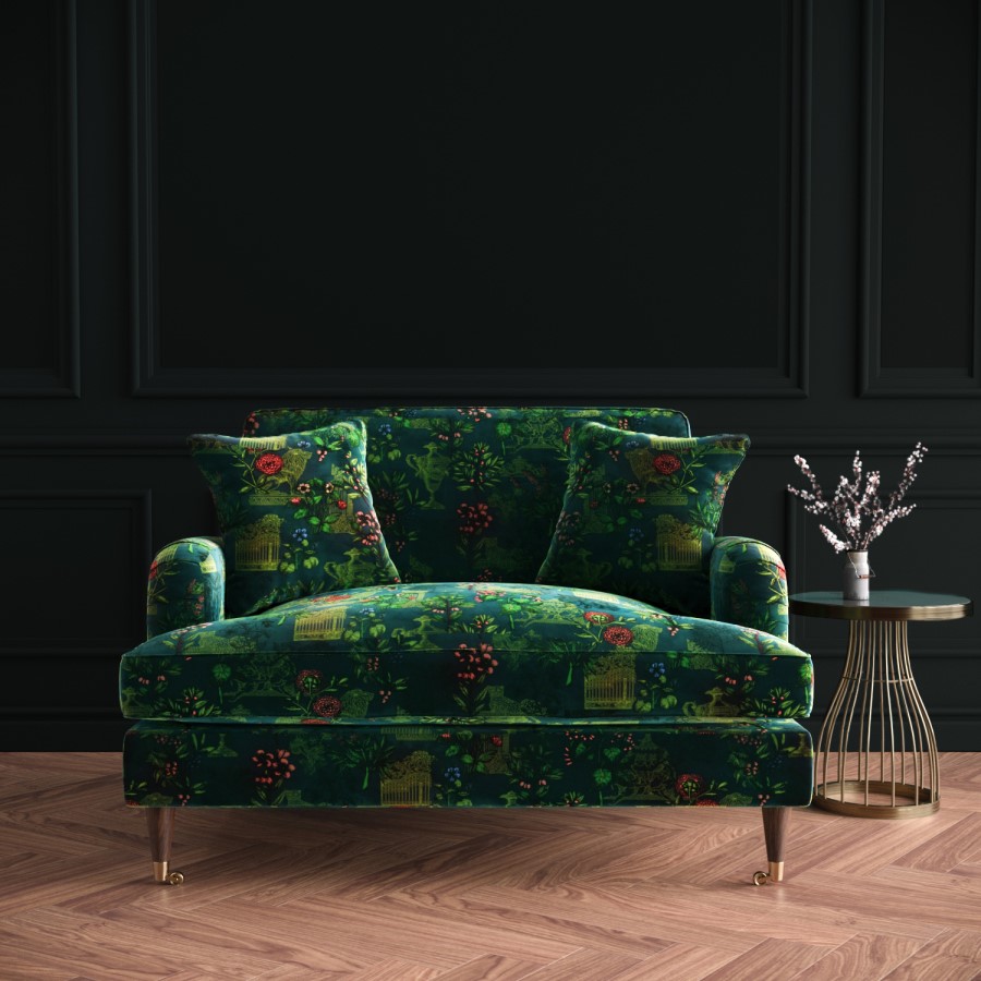 GRADE A3 - Floral Loveseat Armchair in Teal - Payton