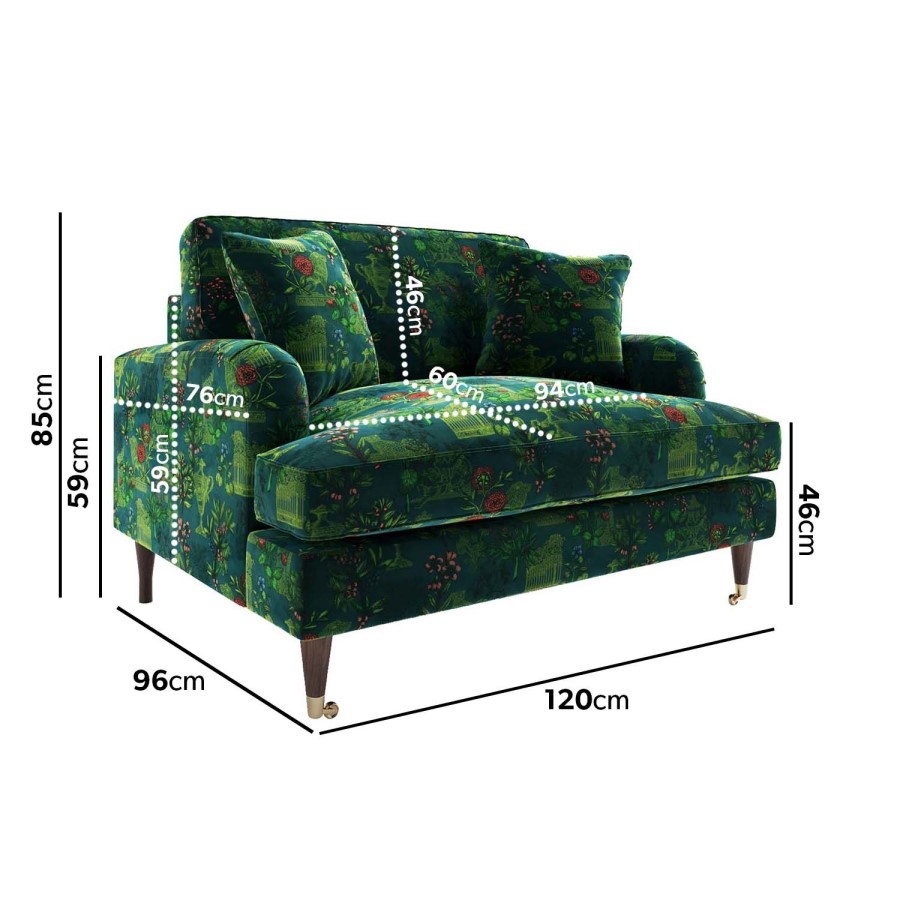 GRADE A3 - Floral Loveseat Armchair in Teal - Payton