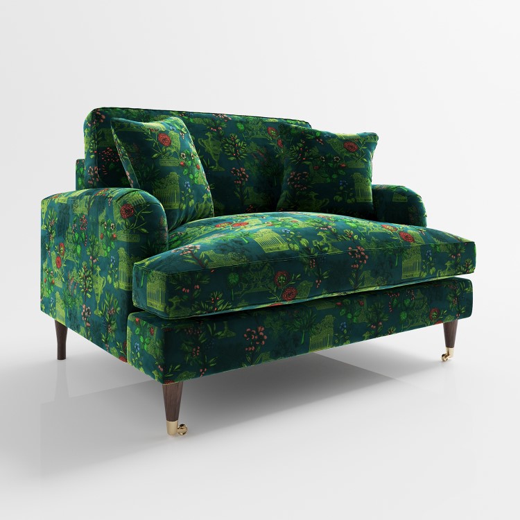 Floral Loveseat Armchair in Teal - Payton