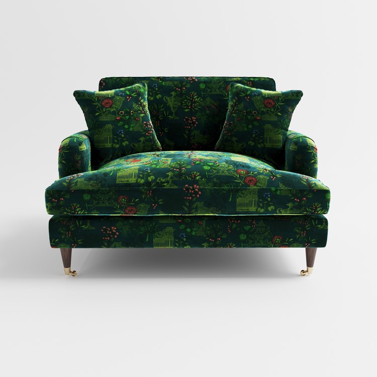 Floral Loveseat Armchair in Teal - Payton