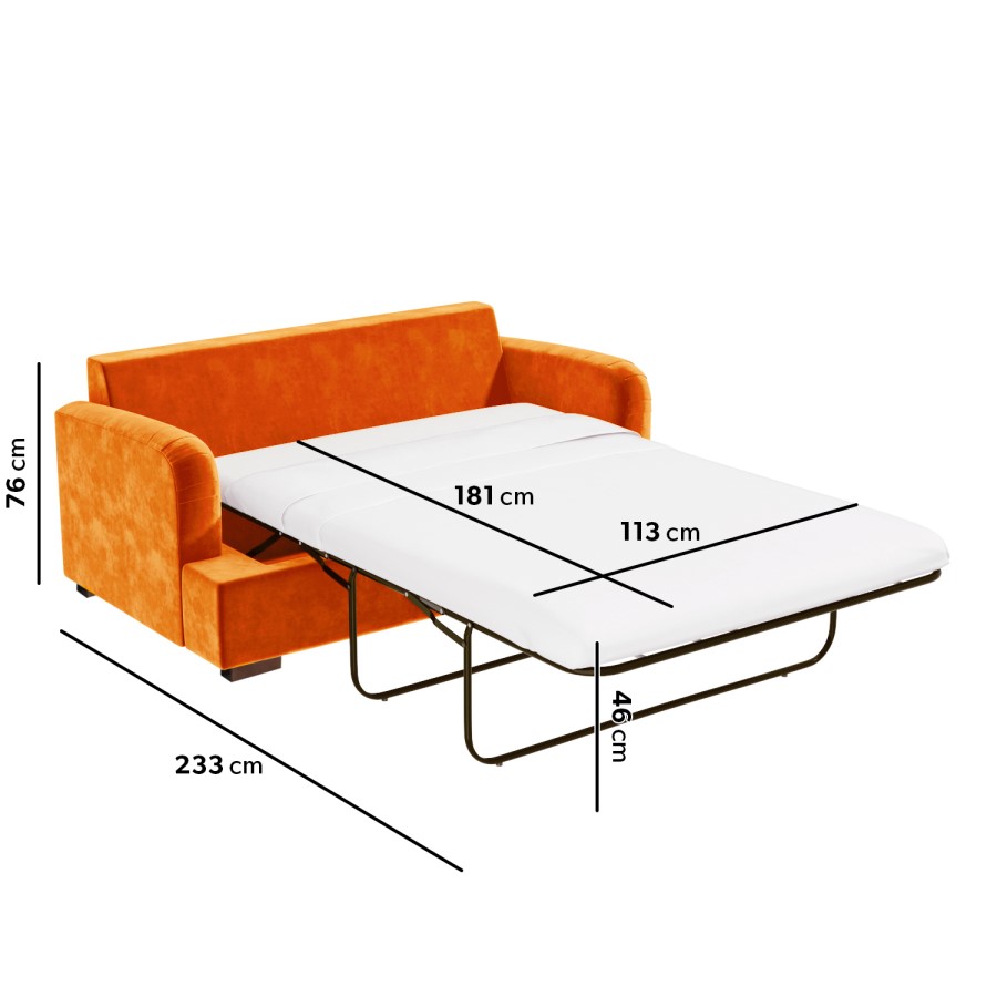 GRADE A1 - Orange Velvet 2 Seater Pull Out Sofa Bed - Payton