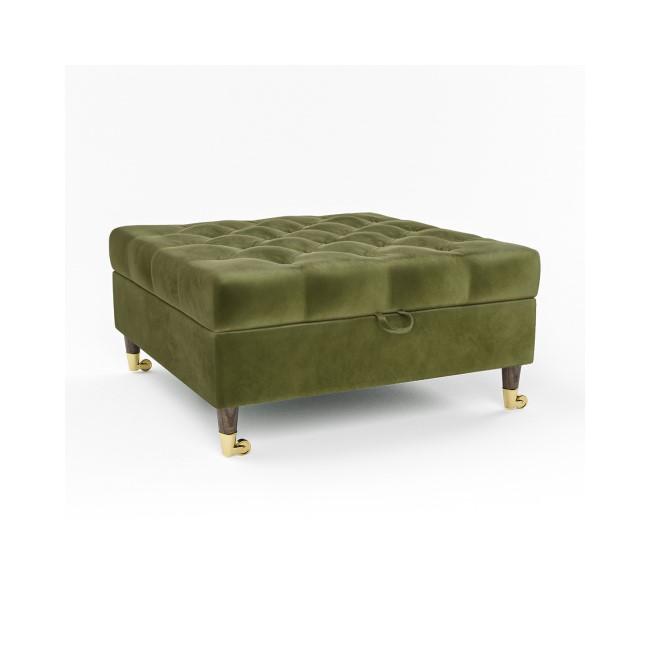 GRADE A1 - Olive Green Velvet Buttoned Ottoman Storage Footstool - Payton