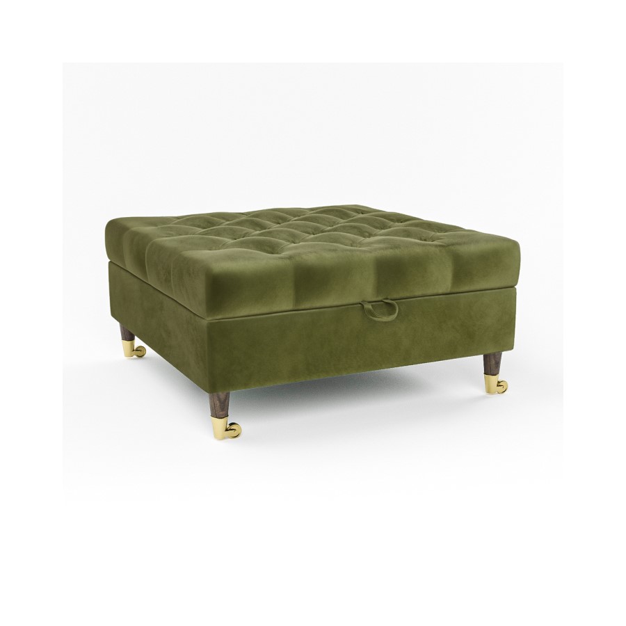 GRADE A1 - Olive Green Velvet Buttoned Ottoman Storage Footstool - Payton