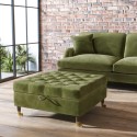 A2/PAY043 ALMOST PERFECT - Large Olive Green Chesterfield Footstool with Storage & Wheels - Payton